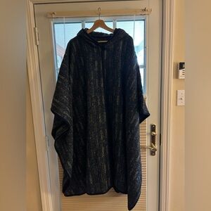 Elegant Navy Blue/ Beige Hooded Cape.  Wool/cotton mix. Opening for arms.
